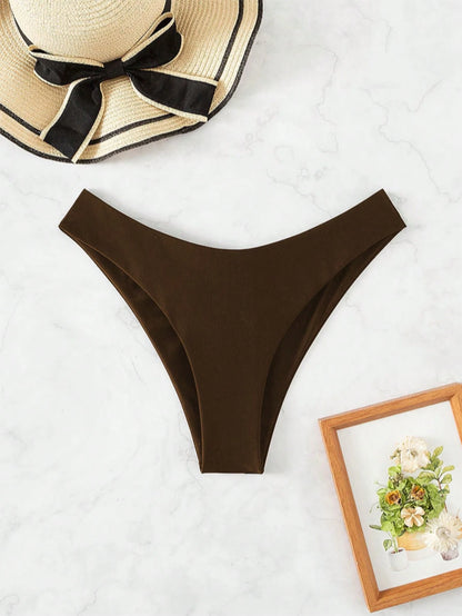 Women's Summer Beach Sexy Solid Color Low Waist Bikini Triangle Bottoms