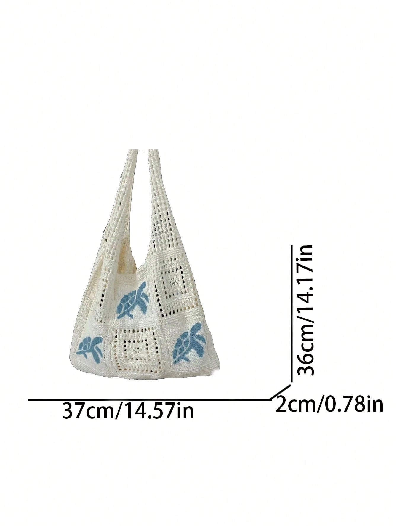 Women's Summer Beach Tote Bag- Crochet Knitted Sea Turtle Pattern Design, Large Capacity Open-Top Tote, Beige Polyester Material, Suitable For Casual Outings And Beach Vacations, Beach Tote Bag, Trav