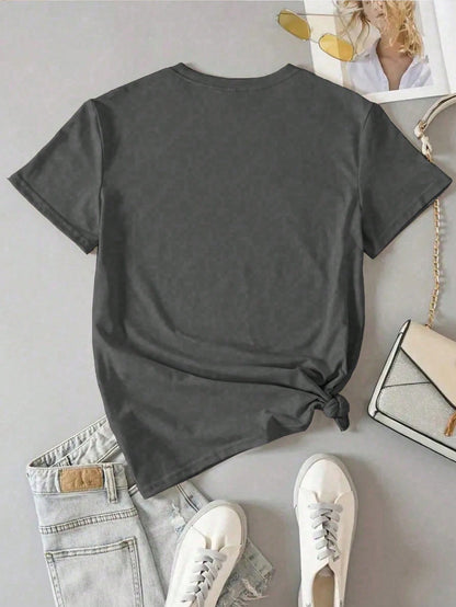 Women's Summer Letter Print Crew Neck Short Sleeve Casual T-Shirt