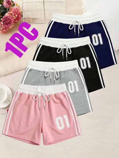 Women's Summer Outdoor Casual Shorts With Number Pattern, Easy To Match All Outfits Sports