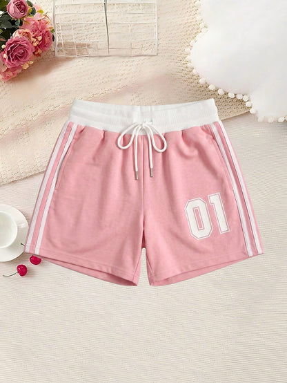 Women's Summer Outdoor Casual Shorts With Number Pattern, Easy To Match All Outfits Sports