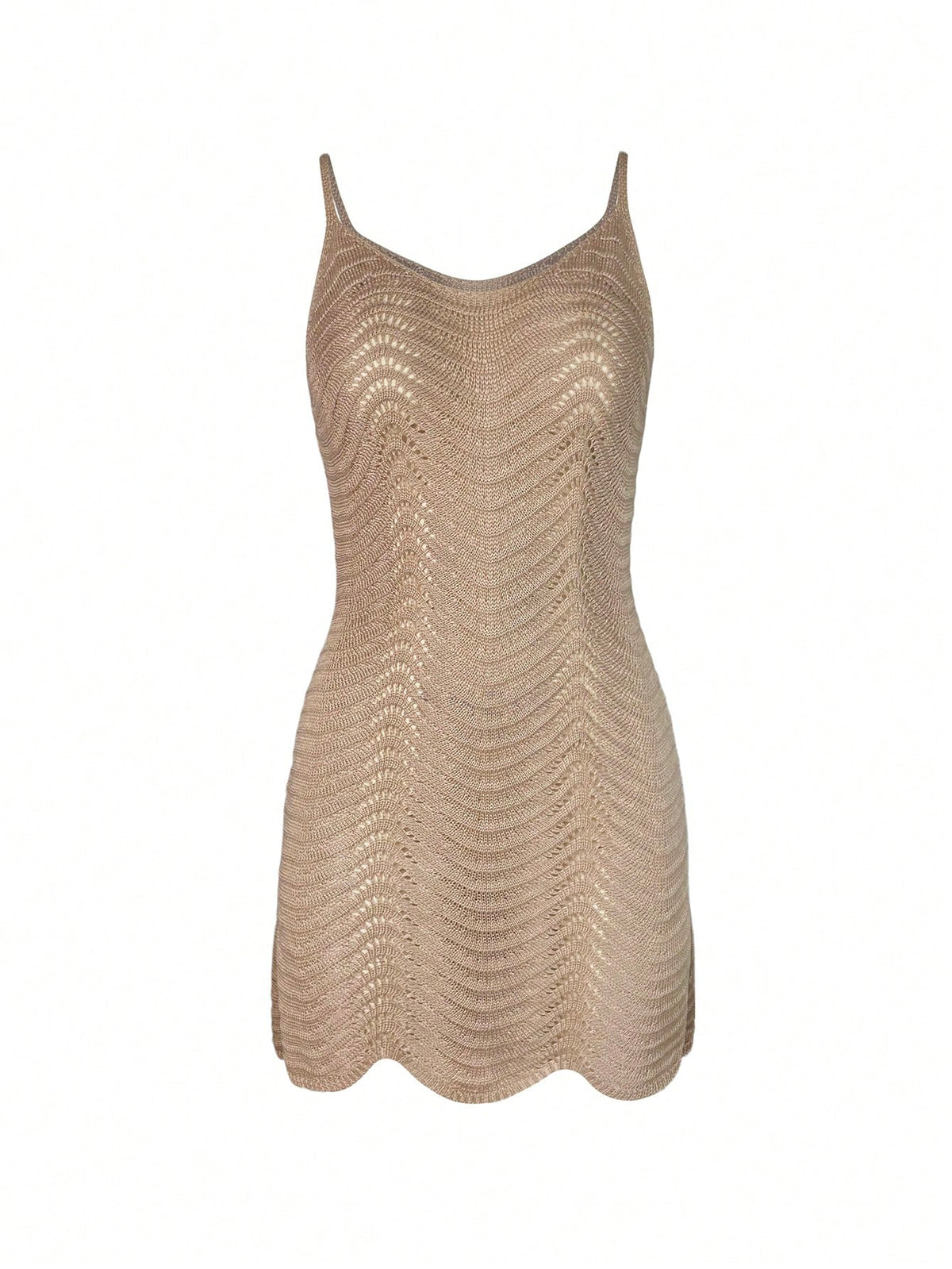 Women's Summer Solid Color European And American Short Knitted Spaghetti Strap Sexy Hollow Out Sheer Beach Cover Up Dress Vacation