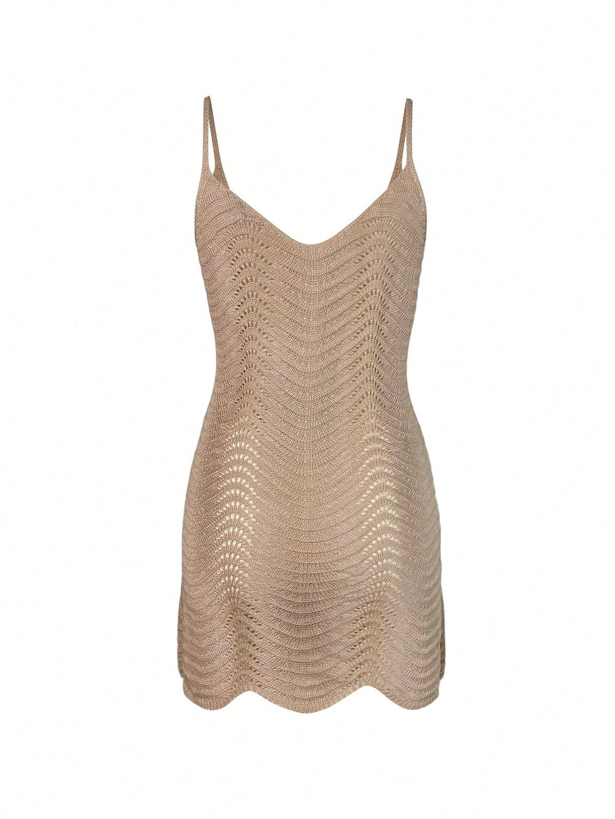 Women's Summer Solid Color European And American Short Knitted Spaghetti Strap Sexy Hollow Out Sheer Beach Cover Up Dress Vacation