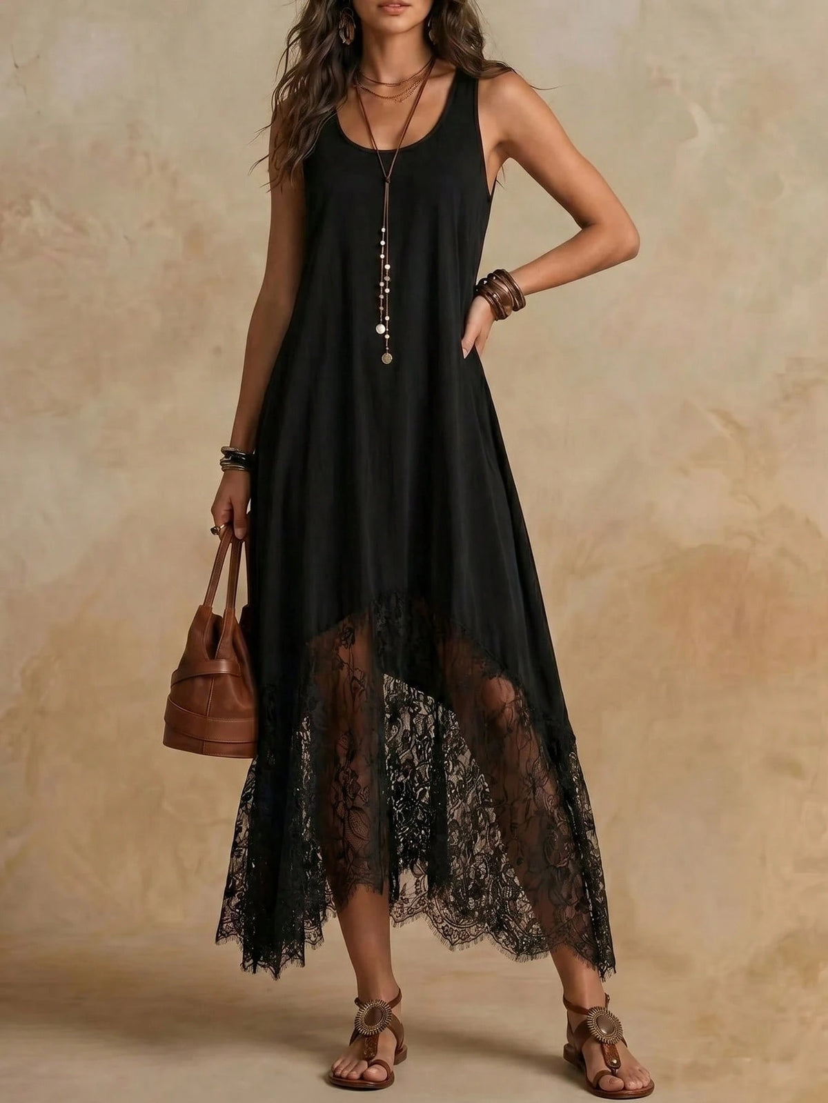 Women's Summer Vintage Boho Bohemian Black Dress, Elegant Vacation And Music Festival Outfit Beach Dance
