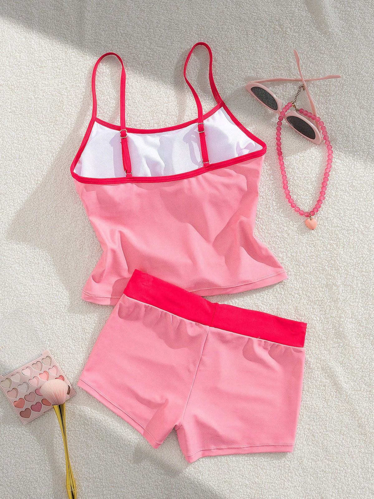 Women's Swimwear Tankini, Tropical Print Vest Bra Built-In T-Shirt Set For Vacation Back To School Tank Tops & Camis Vacation Beachwear Pink Summer