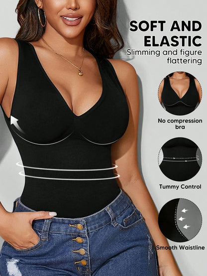Women's V-Neck Seamless Compression Sports Shapewear Tank Top Casual Black Summer