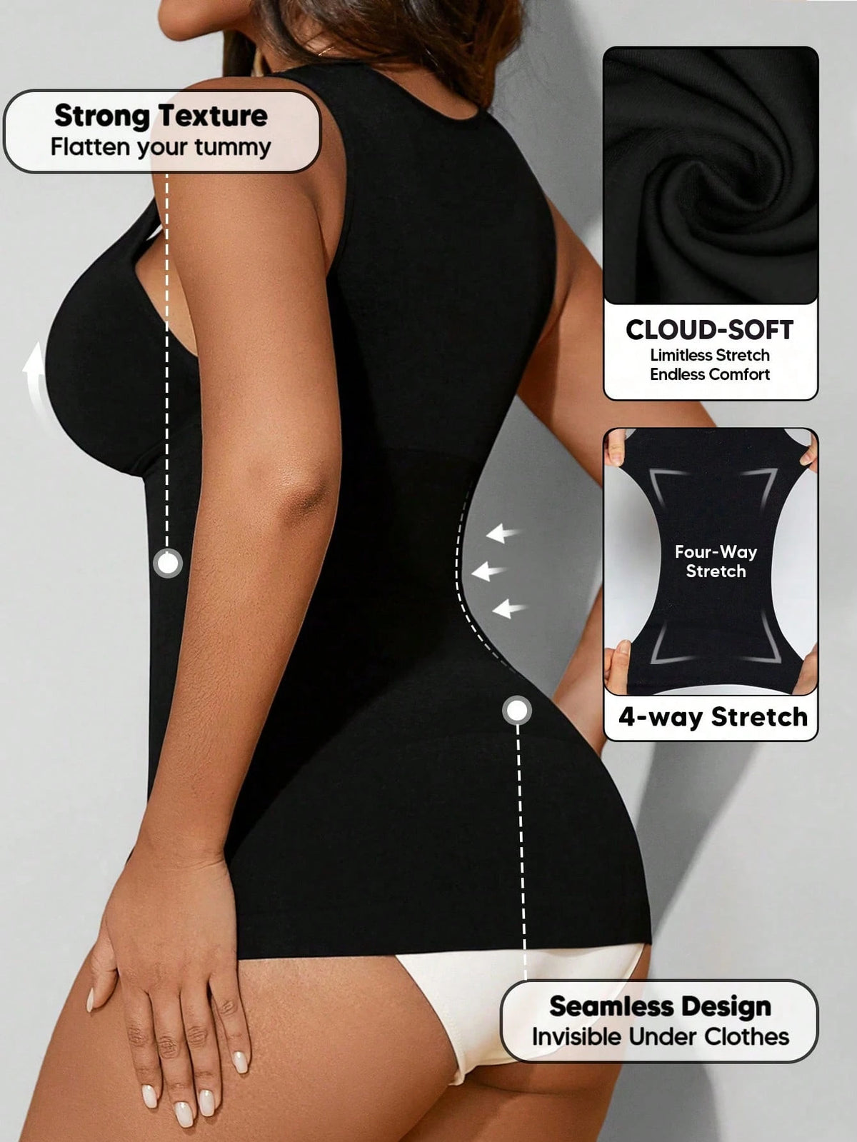 Women's V-Neck Seamless Compression Sports Shapewear Tank Top Casual Black Summer