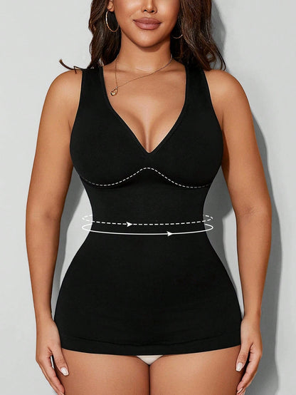 Women's V-Neck Seamless Compression Sports Shapewear Tank Top Casual Black Summer