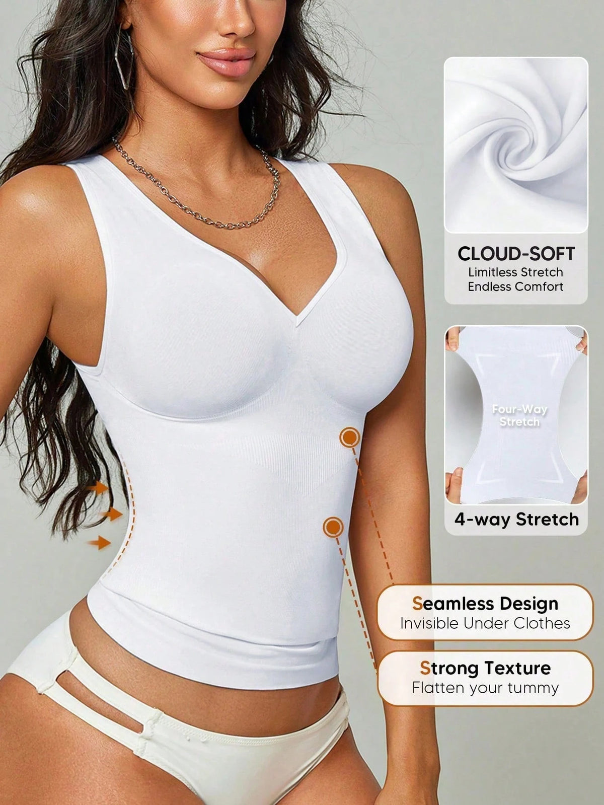 Women's V-Neck Seamless Compression Sports Shapewear Tank Top Casual Black Summer
