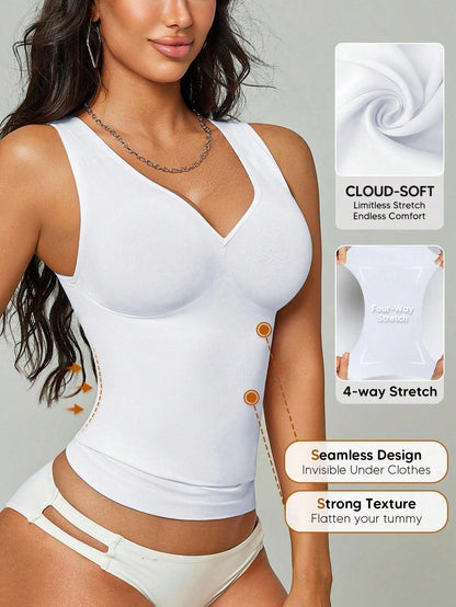 Women's V-Neck Seamless Compression Sports Shapewear Tank Top Casual Black Summer