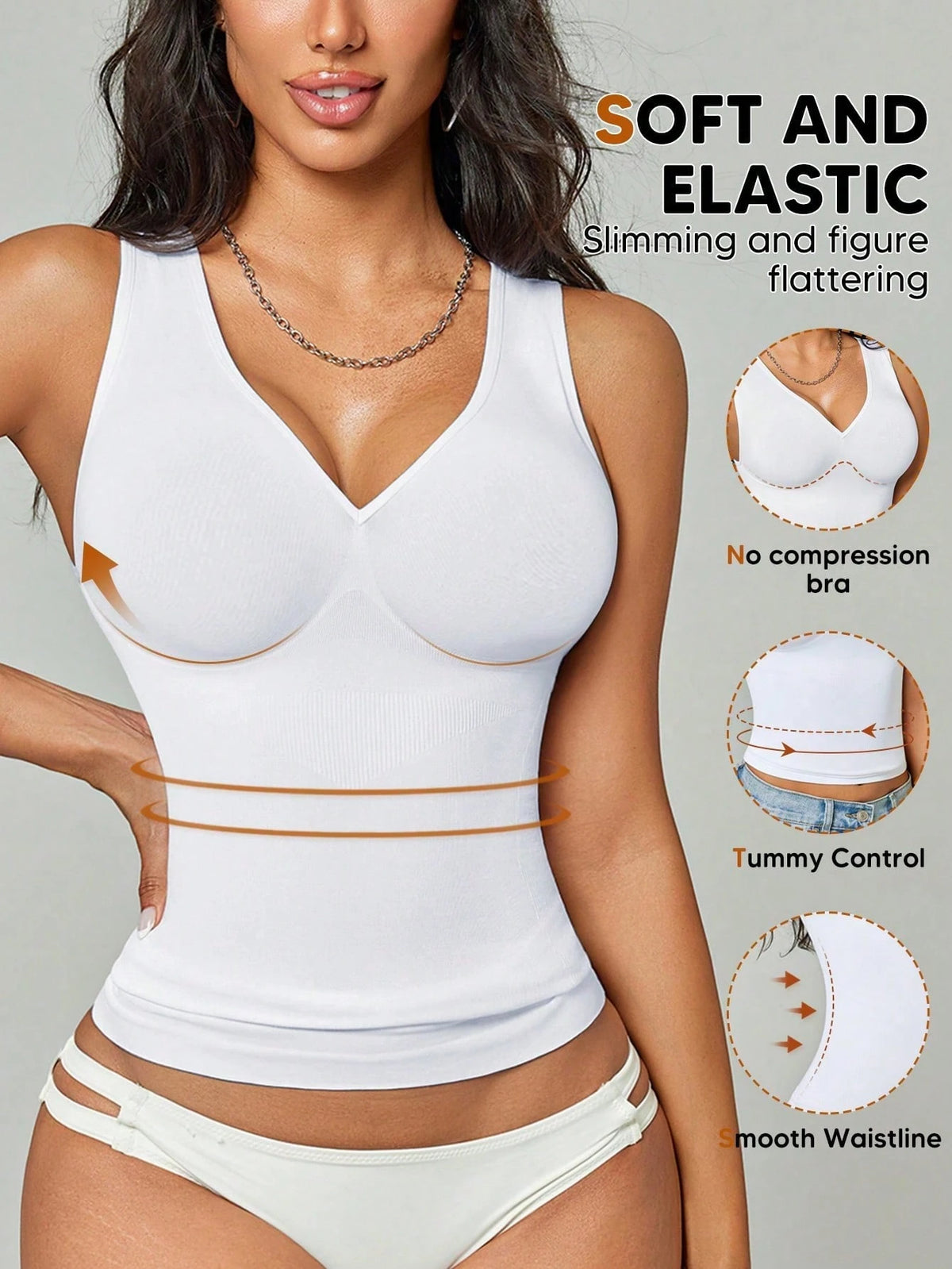 Women's V-Neck Seamless Compression Sports Shapewear Tank Top Casual Black Summer