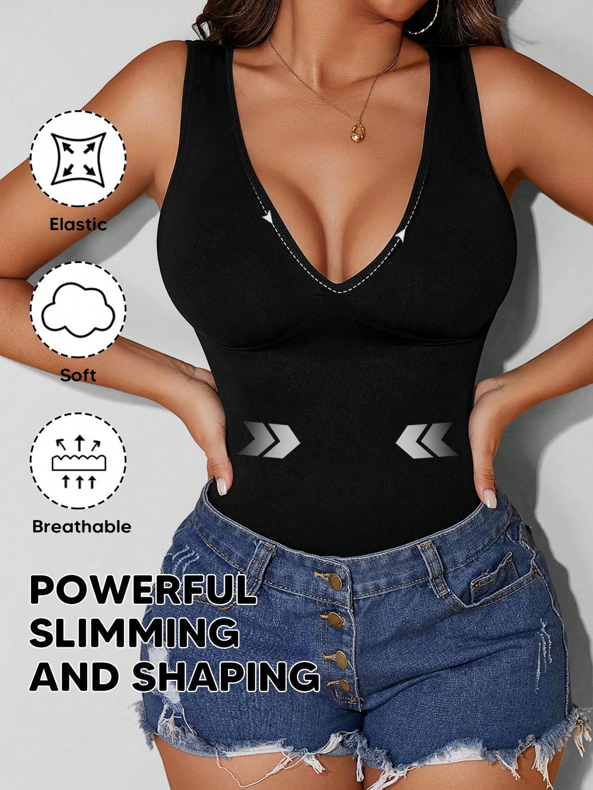 Women's V-Neck Seamless Compression Sports Shapewear Tank Top Casual Black Summer