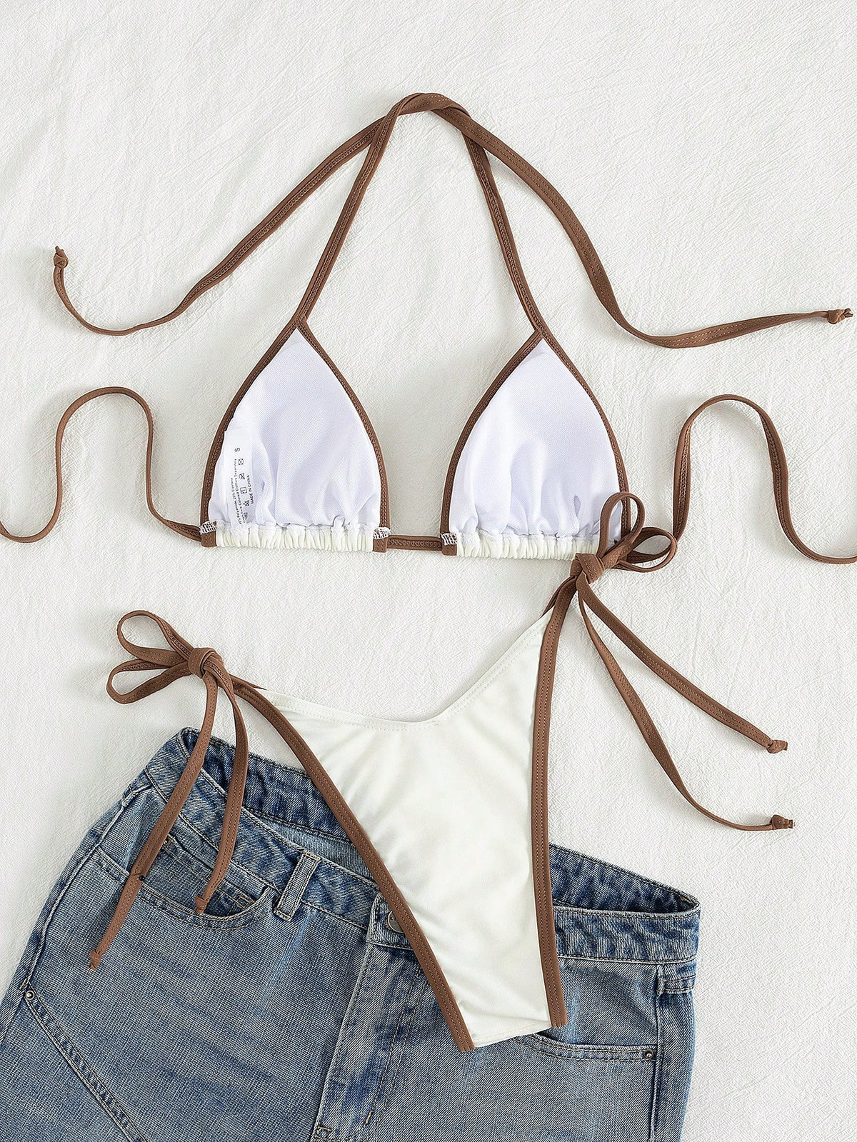 Women's Vacation Contrast Color Sexy Halter Wrap Bikini Swimwear 2pcs Set Beach Summer, Resort Wear