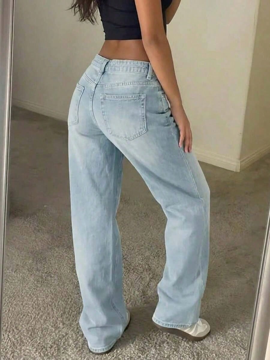 Women's Vintage Loose Stacked Straight Leg Jeans Casual Spring