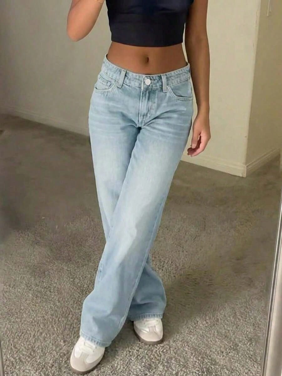 Women's Vintage Loose Stacked Straight Leg Jeans Casual Spring