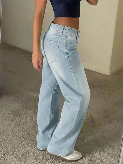 Women's Vintage Loose Stacked Straight Leg Jeans Casual Spring