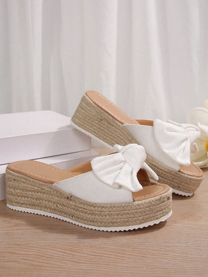 Women's Wedge Heel Thick Sole Sandals Slippers Platform Open-Toe Summer Shoes, Large Size Linen Sole Sandals,Travel Essential