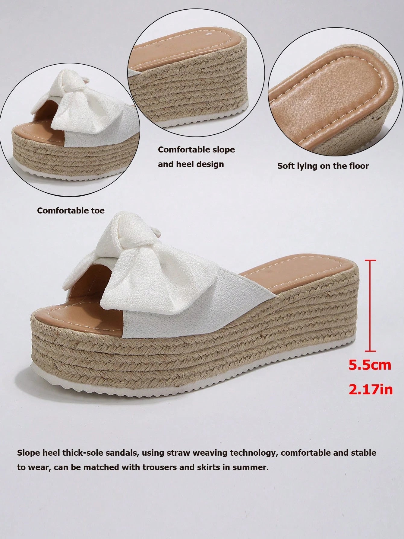 Women's Wedge Heel Thick Sole Sandals Slippers Platform Open-Toe Summer Shoes, Large Size Linen Sole Sandals,Travel Essential