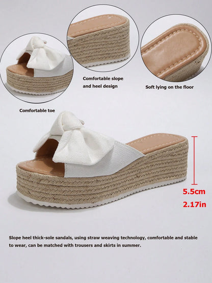 Women's Wedge Heel Thick Sole Sandals Slippers Platform Open-Toe Summer Shoes, Large Size Linen Sole Sandals,Travel Essential