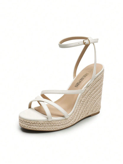 Women's Wedge Sandals Strappy Espadrille Platform Open Toe Dressy Summer Comfortable Cushioned Insole Ankle Strap Buckle Sandals