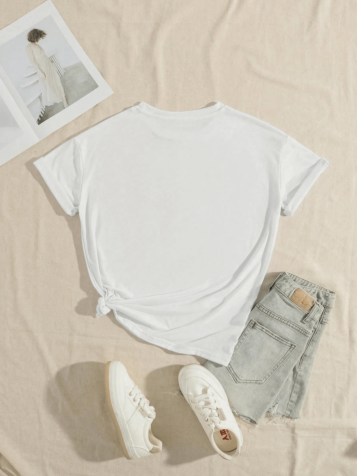 Women's White Crew Neck Short Sleeve T-Shirt With Spanish Slogan Print, Casual Regular Length Knit Top Summer
