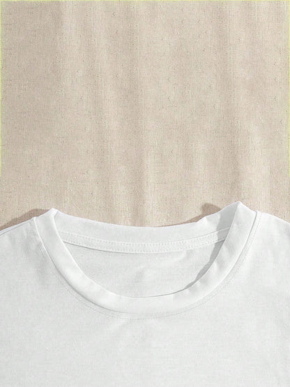 Women's White Crew Neck Short Sleeve T-Shirt With Spanish Slogan Print, Casual Regular Length Knit Top Summer