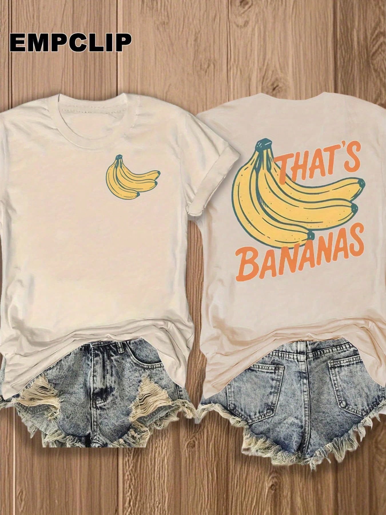 Women'S White T-Shirt- Fun Banana Decor Text, Humorous Theme, Reversible Double-Sided Pattern Print, Round Neck Regular Fit, Soft And Breathable