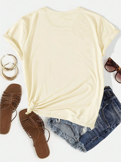 Women'S White T-Shirt- Fun Banana Decor Text, Humorous Theme, Reversible Double-Sided Pattern Print, Round Neck Regular Fit, Soft And Breathable
