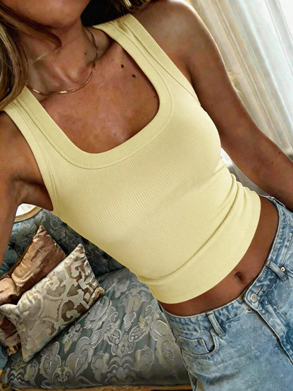 Women's Y2K Sexy Basic Casual Sports Homewear Square Neck Top, Summer Yellow