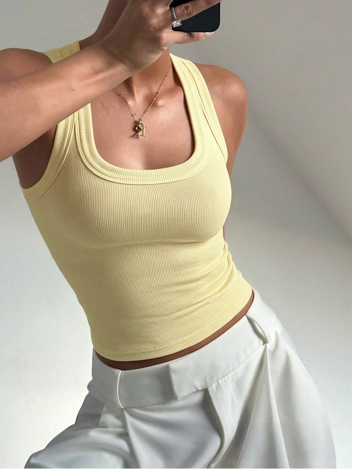 Women's Y2K Sexy Basic Casual Sports Homewear Square Neck Top, Summer Yellow