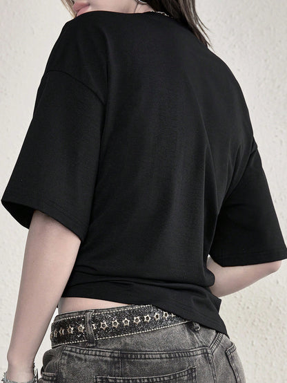 Women's Y2K Vintage Style Guitar Graphic Print Short Sleeve Crew Neck Pullover T-Shirt Casual Black Summer