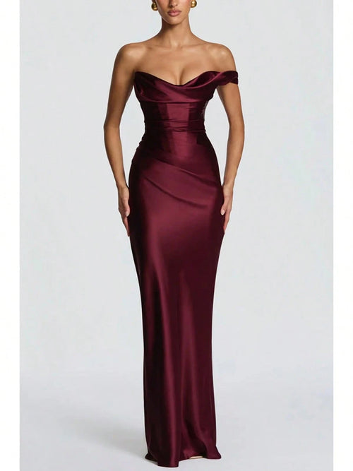 Women Satin One Shoulder Bodycon Maxi Dress Elegant Evening Party Gown