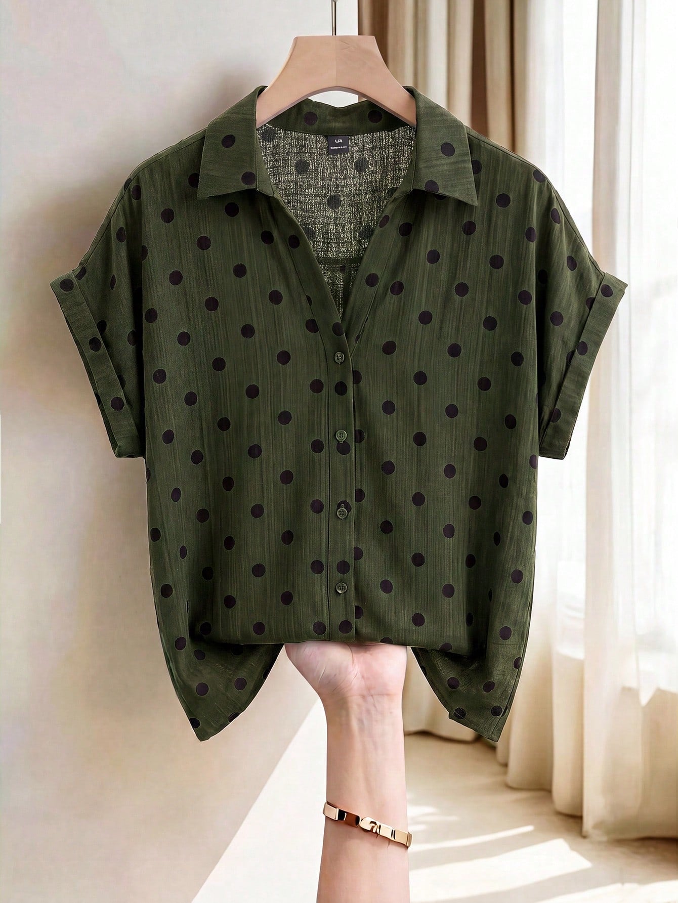 Women Summer Solid Color Batwing Short Sleeve Loose Casual Shirt