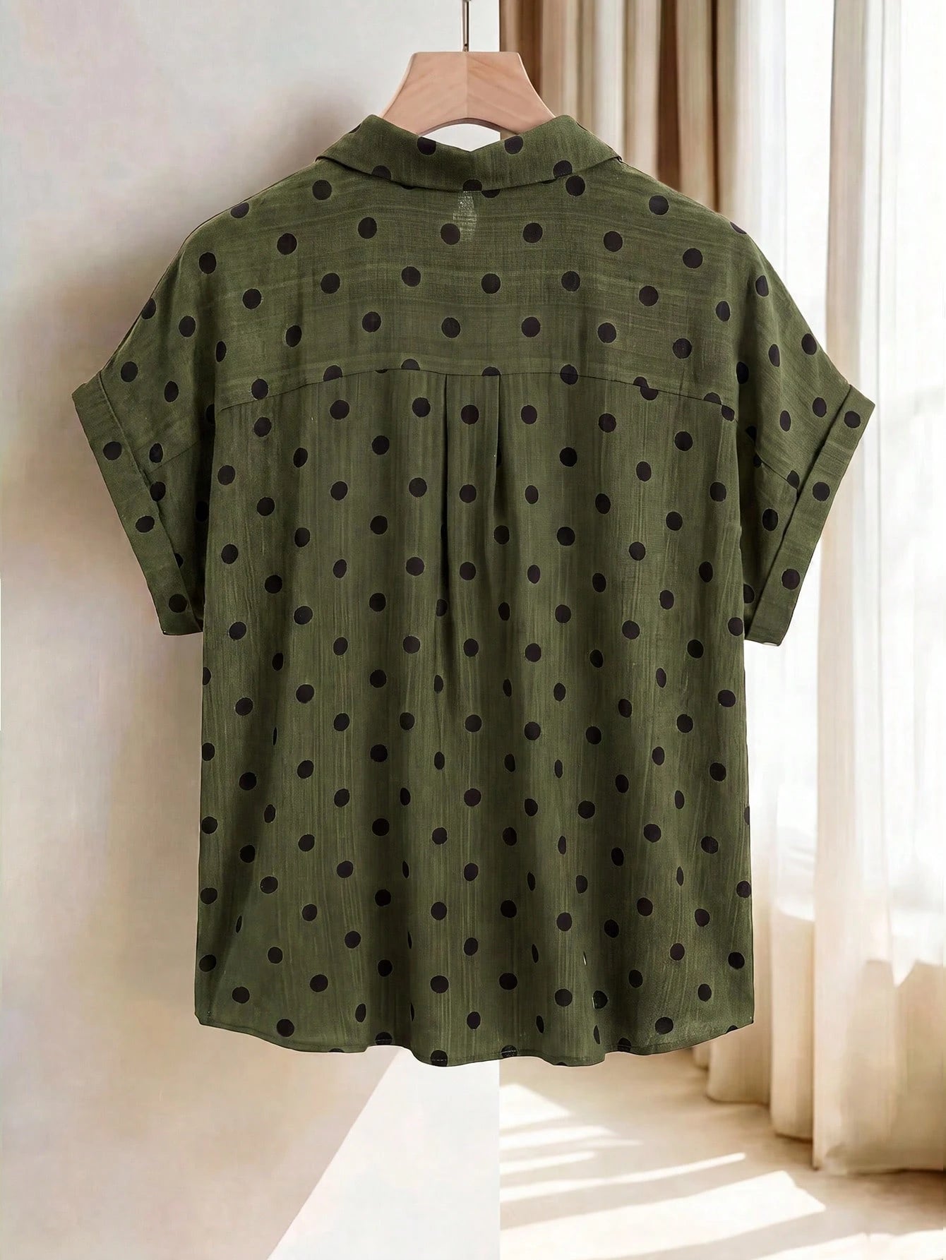 Women Summer Solid Color Batwing Short Sleeve Loose Casual Shirt