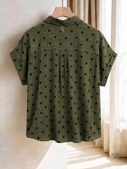 Women Summer Solid Color Batwing Short Sleeve Loose Casual Shirt
