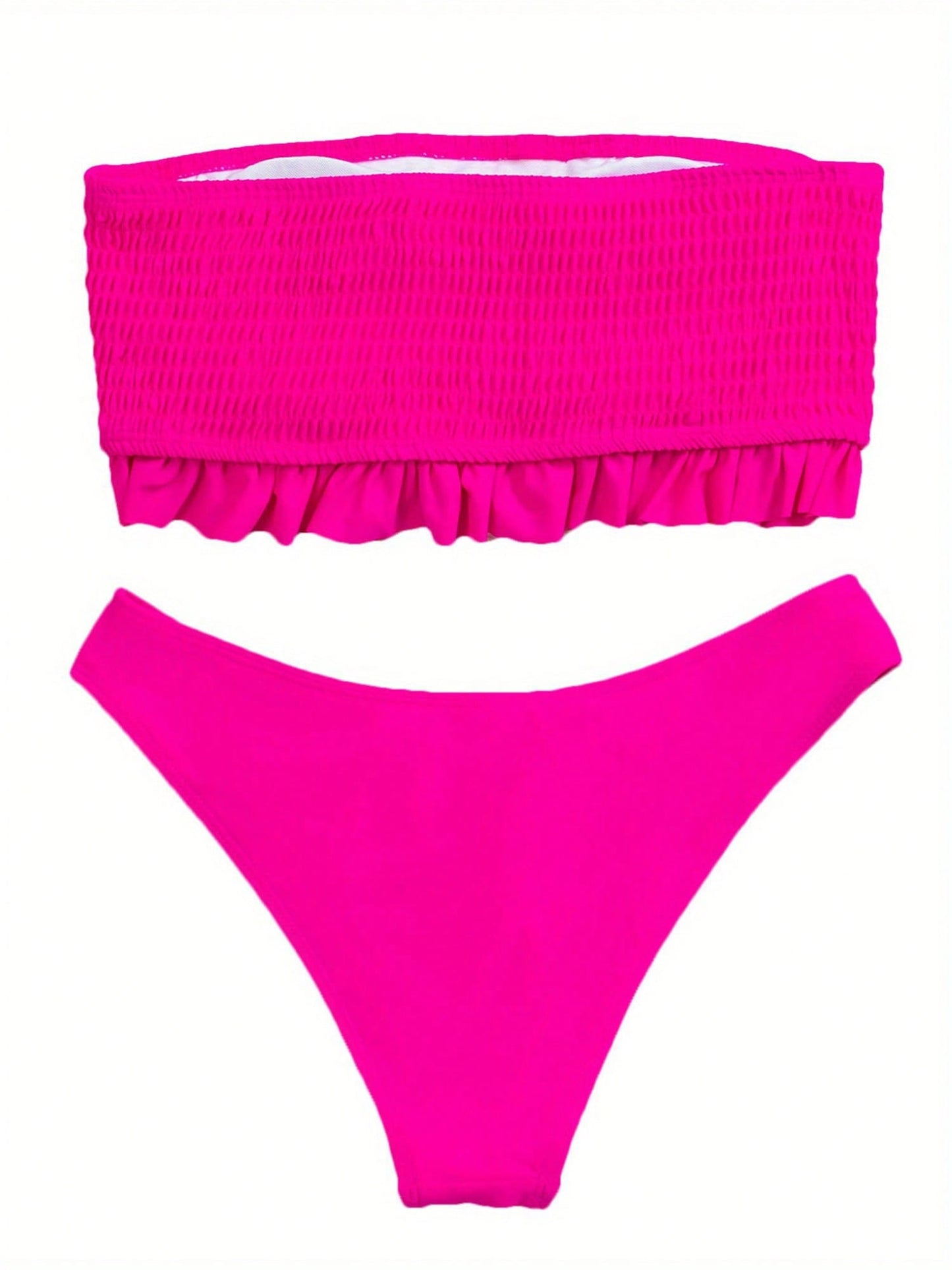Women Swimsuit, Ruffle Bikini, Patchwork Flouncing Off-Shoulder Sleeveless Push Up Low Waist Briefs, No Shoulder Strap