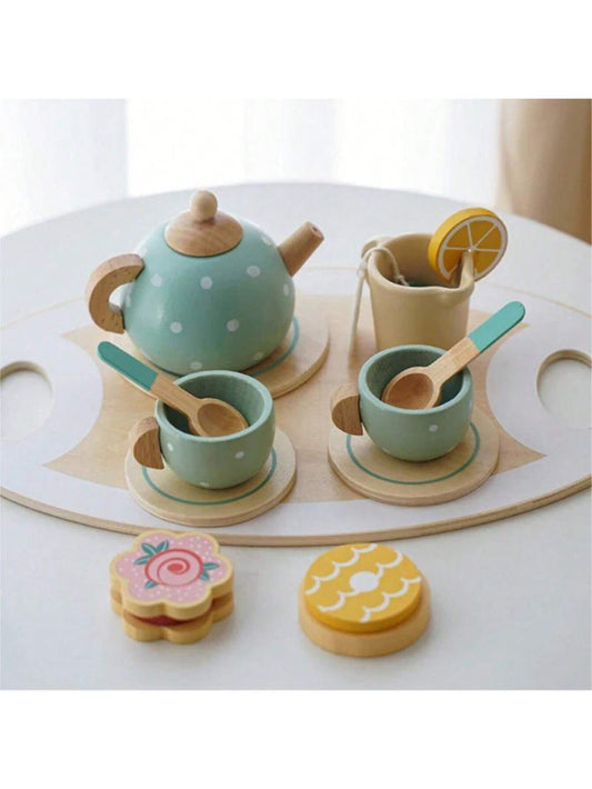 Wooden Afternoon Tea Set Toy Pretend Play Food Learning Role Play Game Early Educational Toys For Toddlers Girls Boys Kids Gifts