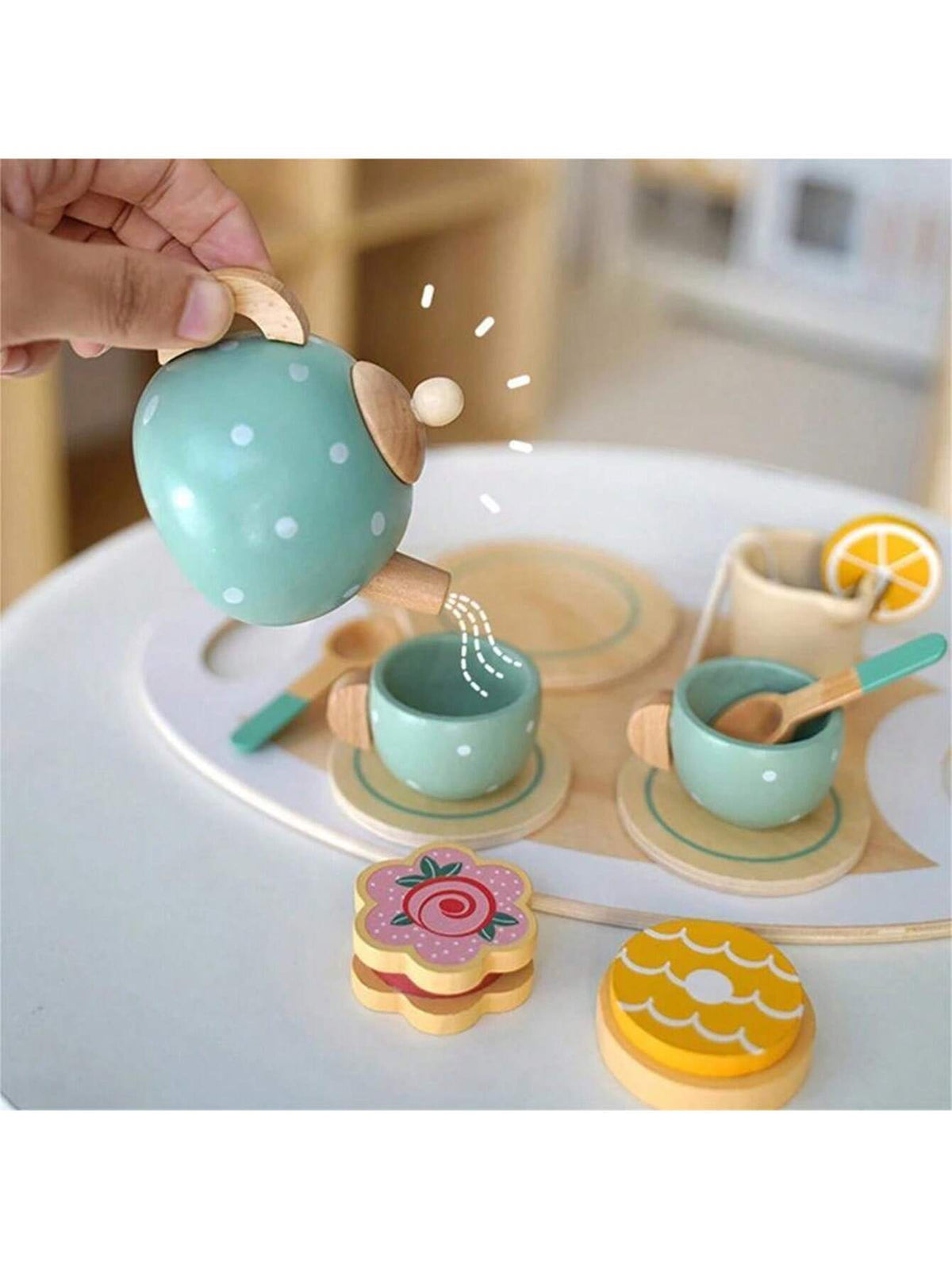 Wooden Afternoon Tea Set Toy Pretend Play Food Learning Role Play Game Early Educational Toys For Toddlers Girls Boys Kids Gifts