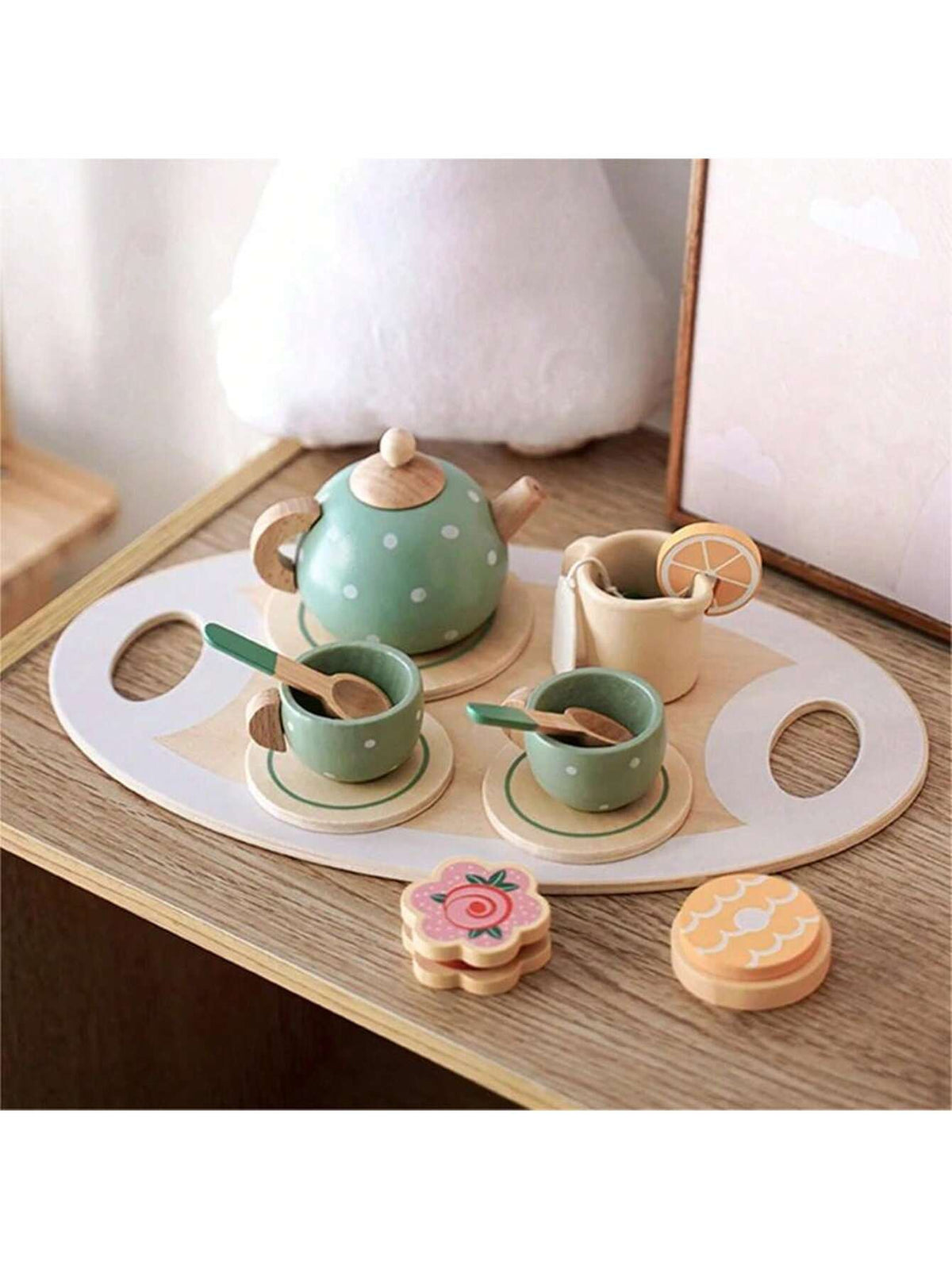 Wooden Afternoon Tea Set Toy Pretend Play Food Learning Role Play Game Early Educational Toys For Toddlers Girls Boys Kids Gifts