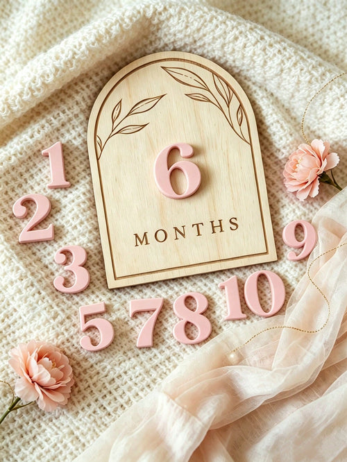 Wooden Double-Sided Milestone Sign Set, Interchangeable Milestone Card Set, Double-Sided Baby Milestone Birth Announcement Board, Baby Monthly Growth Record Markers, Newborn 1-12 Months Photo Props, N