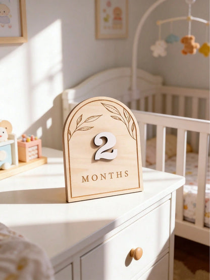 Wooden Double-Sided Milestone Sign Set, Interchangeable Milestone Card Set, Double-Sided Baby Milestone Birth Announcement Board, Baby Monthly Growth Record Markers, Newborn 1-12 Months Photo Props, N