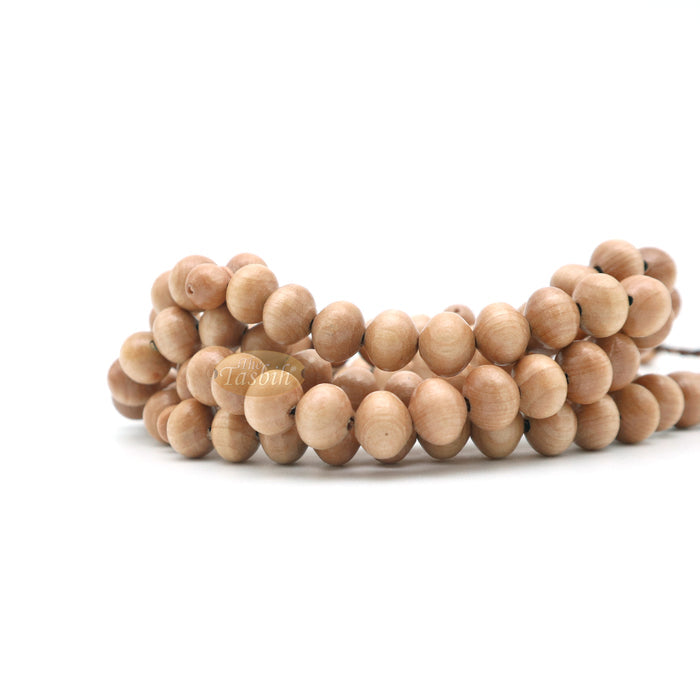 Wooden Muslim Tasbih - Light Brown Tapered Oval Beads 99-Ct Turkish 7x8 mm Stops