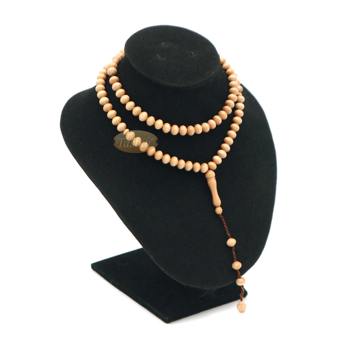 Wooden Muslim Tasbih - Light Brown Tapered Oval Beads 99-Ct Turkish 7x8 mm Stops