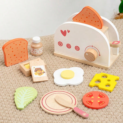 Wooden Toaster & Sandwich Toy Set, Includes Pop-Up Toaster, Sliceable Butter, Kitchen Accessories, Role Play Toys For 3, 4, 5, 6 Years Old Children