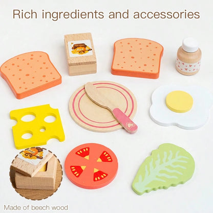 Wooden Toaster & Sandwich Toy Set, Includes Pop-Up Toaster, Sliceable Butter, Kitchen Accessories, Role Play Toys For 3, 4, 5, 6 Years Old Children