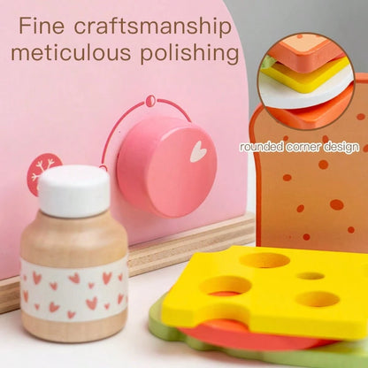 Wooden Toaster & Sandwich Toy Set, Includes Pop-Up Toaster, Sliceable Butter, Kitchen Accessories, Role Play Toys For 3, 4, 5, 6 Years Old Children