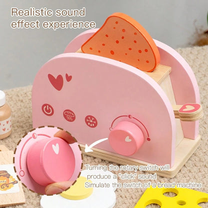 Wooden Toaster & Sandwich Toy Set, Includes Pop-Up Toaster, Sliceable Butter, Kitchen Accessories, Role Play Toys For 3, 4, 5, 6 Years Old Children