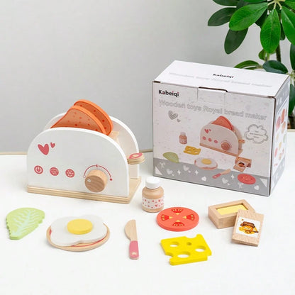 Wooden Toaster & Sandwich Toy Set, Includes Pop-Up Toaster, Sliceable Butter, Kitchen Accessories, Role Play Toys For 3, 4, 5, 6 Years Old Children