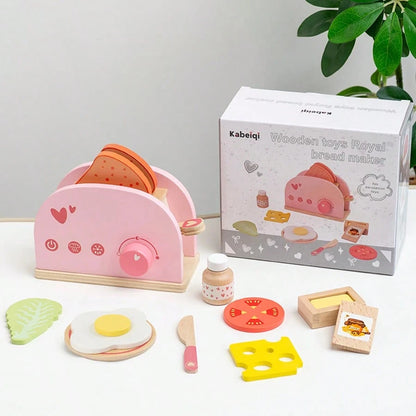 Wooden Toaster & Sandwich Toy Set, Includes Pop-Up Toaster, Sliceable Butter, Kitchen Accessories, Role Play Toys For 3, 4, 5, 6 Years Old Children