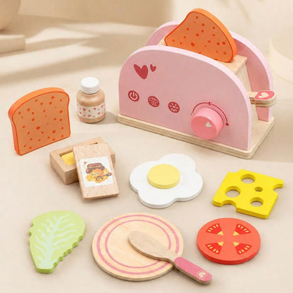Wooden Toaster & Sandwich Toy Set, Includes Pop-Up Toaster, Sliceable Butter, Kitchen Accessories, Role Play Toys For 3, 4, 5, 6 Years Old Children